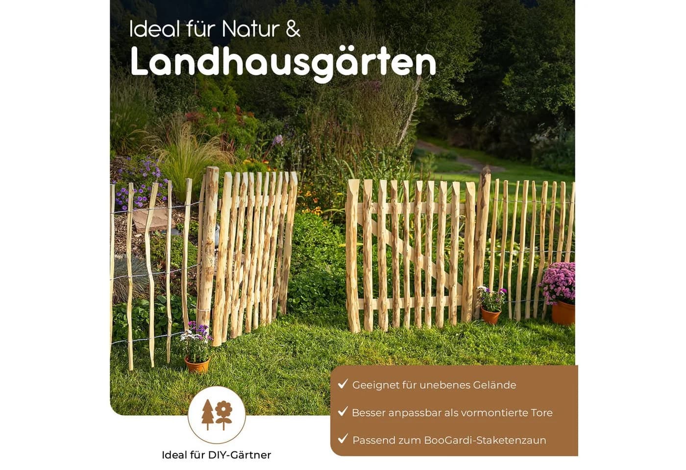 BooGardi Gartentor Staketentor Bausatz Haselnuss Holz