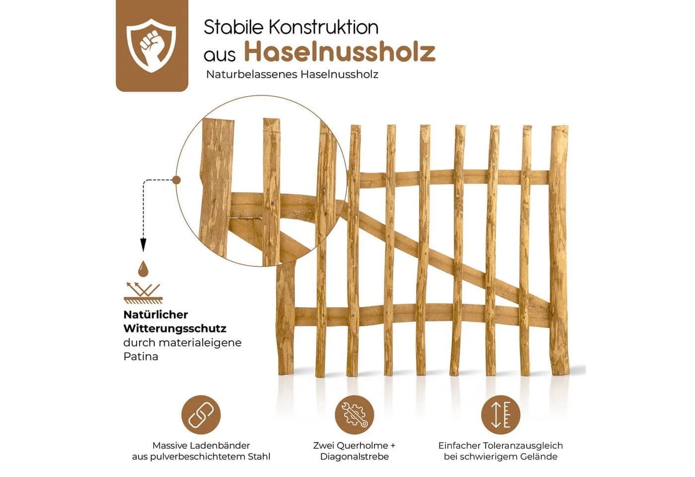 BooGardi Gartentor Staketentor Bausatz Haselnuss Holz - Bild 3