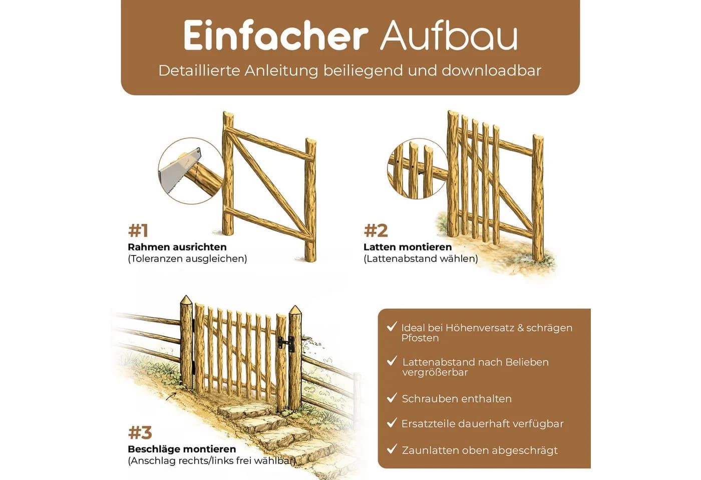 BooGardi Gartentor Staketentor Bausatz Haselnuss Holz - Bild 4