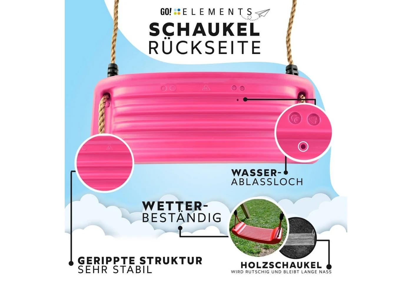 GO!elements Einzelschaukel Sky Stormer Rosa Höhenverstellbar - Bild 5