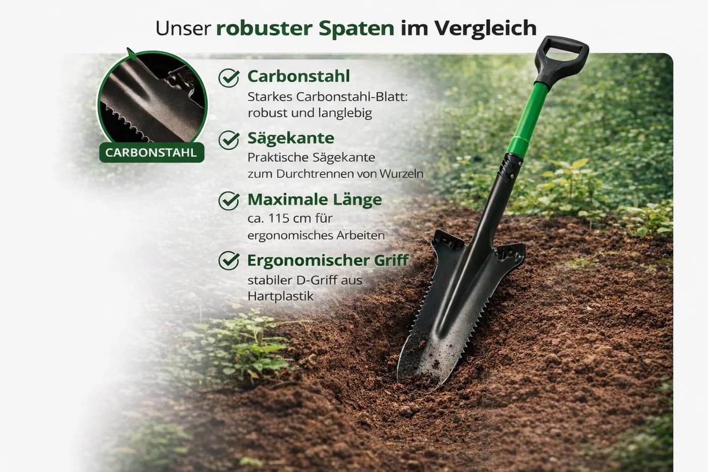 SattesGrün Profi Gartenspaten Wurzelspaten Carbonstahl - Bild 4