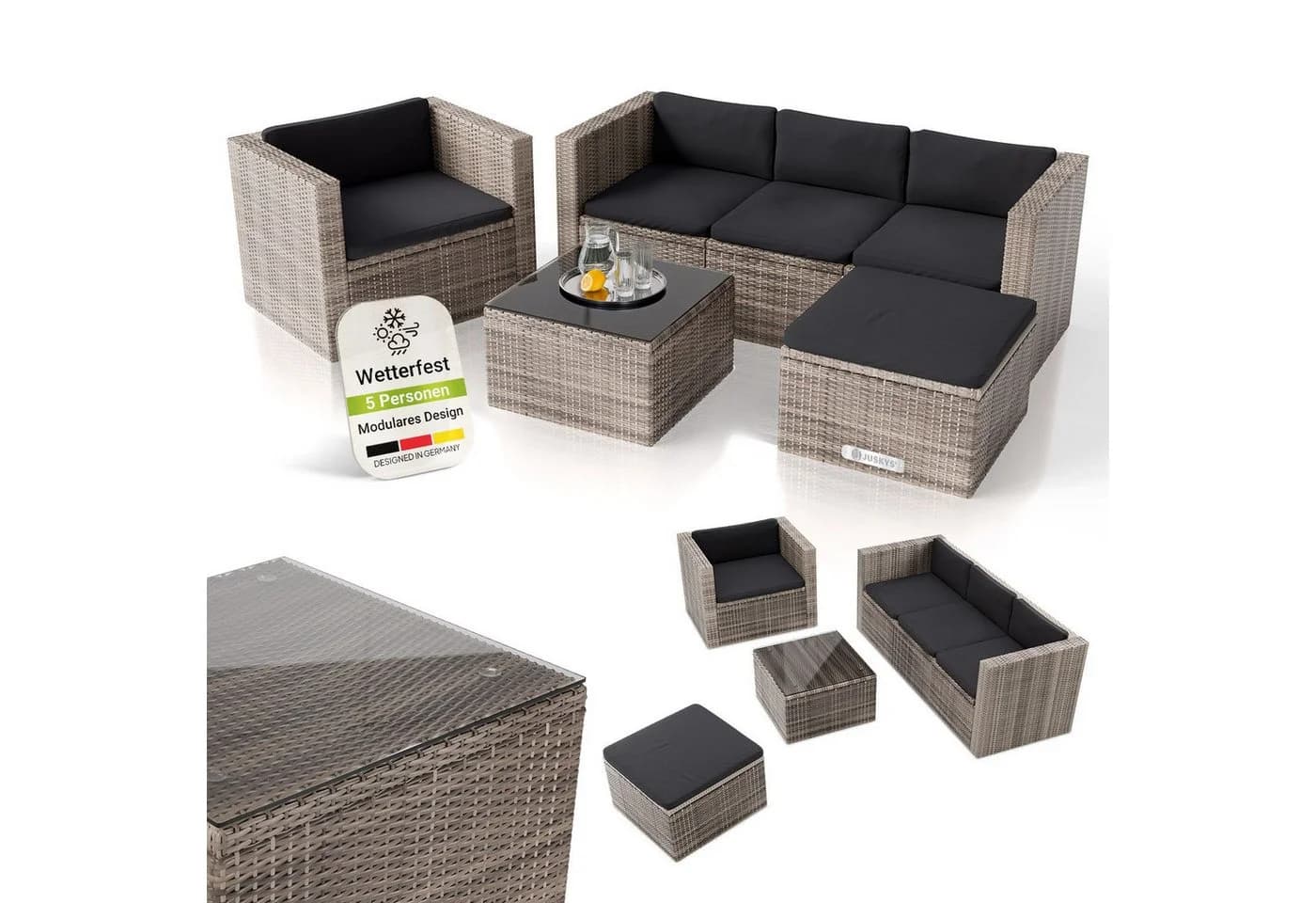 Juskys Polyrattan Lounge Punta Cana L grau-meliert 4-5 Personen - Bild 3