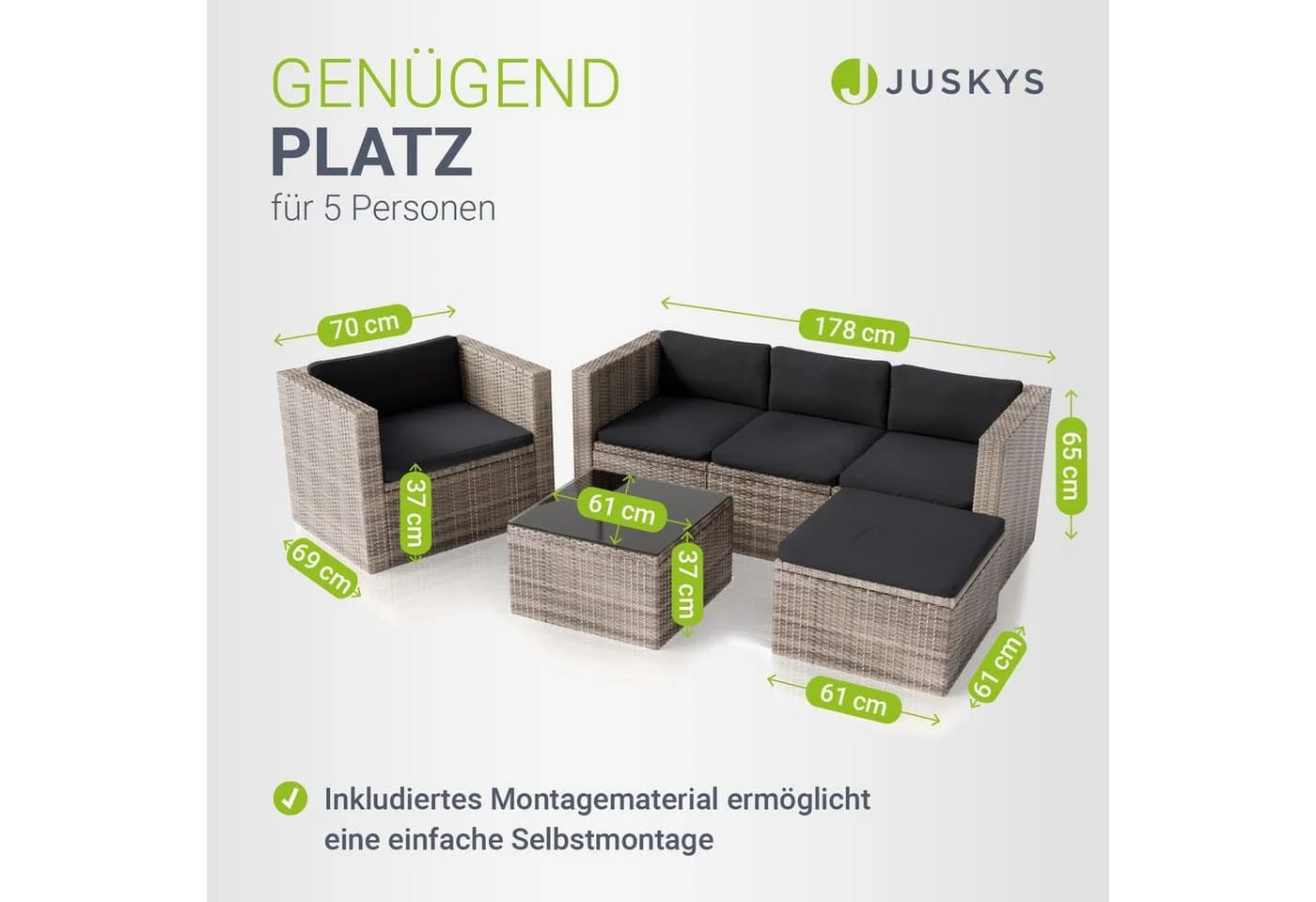 Juskys Polyrattan Lounge Punta Cana L grau-meliert 4-5 Personen - Bild 5