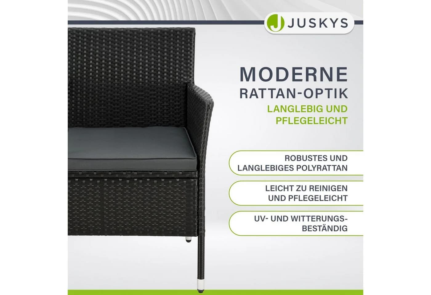 Juskys Balkonset Monaco Schwarz Polyrattan 2-Sitzer mit Tisch & Kissen - Bild 5