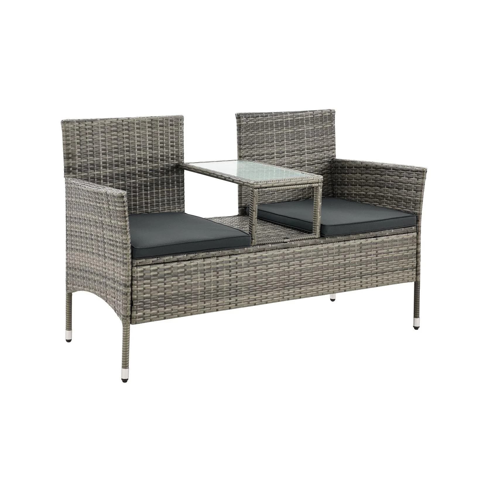 Juskys Balkonset Monaco 2-Sitzer Polyrattan Braun/Grau mit Tisch