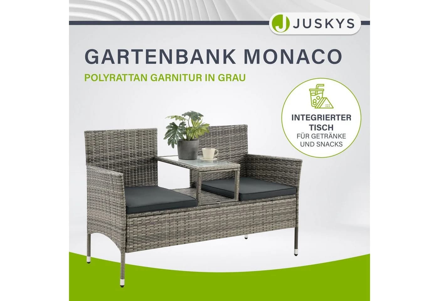 Juskys Balkonset Monaco 2-Sitzer Polyrattan Braun/Grau mit Tisch - Bild 2