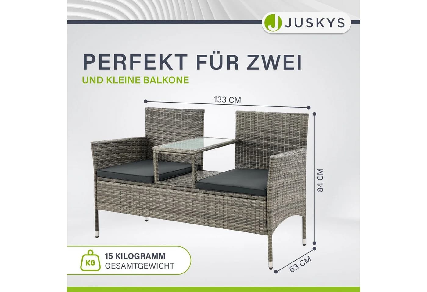Juskys Balkonset Monaco 2-Sitzer Polyrattan Braun/Grau mit Tisch - Bild 4