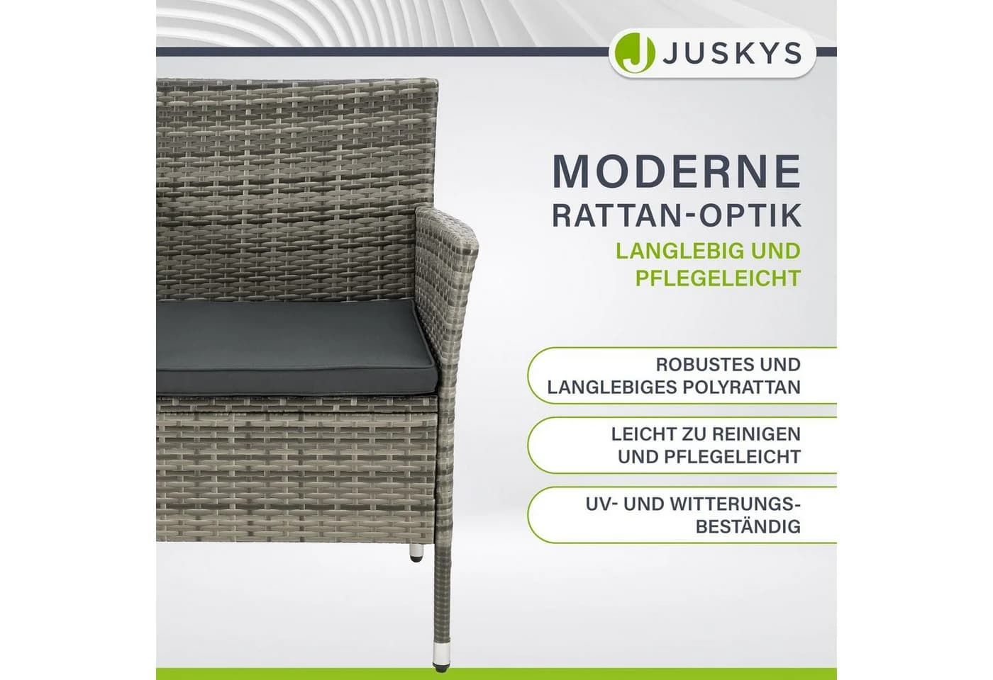 Juskys Balkonset Monaco 2-Sitzer Polyrattan Braun/Grau mit Tisch - Bild 5
