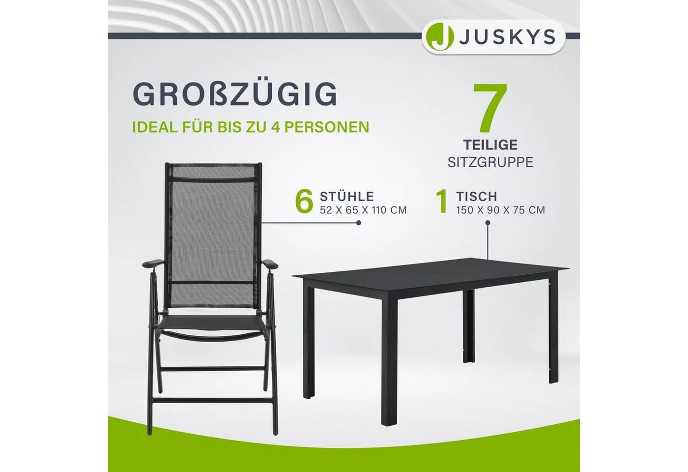 Juskys Garten-Essgruppe Milano 7-tlg. Dunkelgrau Aluminium mit Glas - Bild 4