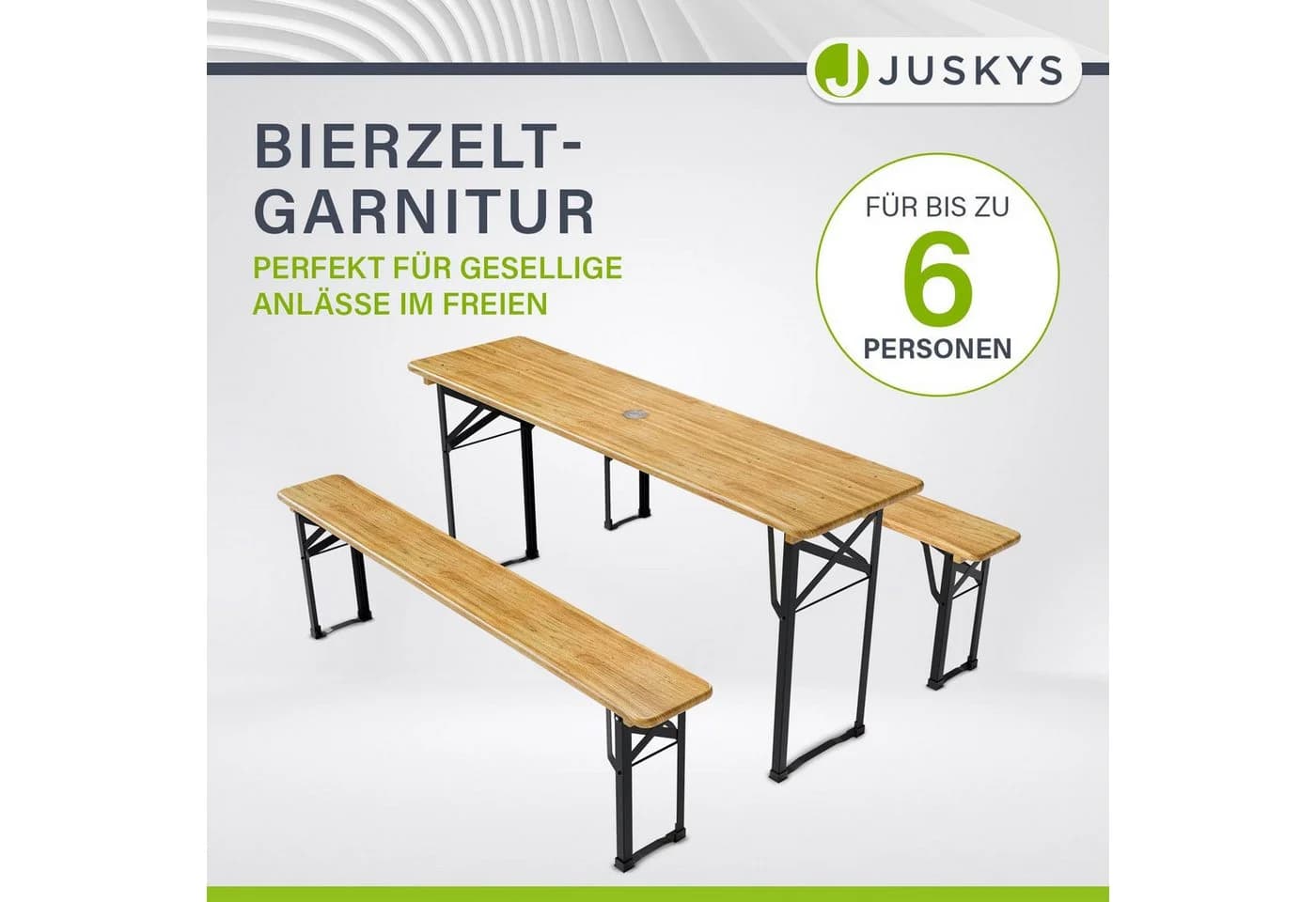 Juskys Bierzeltgarnitur Bichl 3-tlg. Klappbar Lackiertes Tannenholz Schwarz - Bild 2
