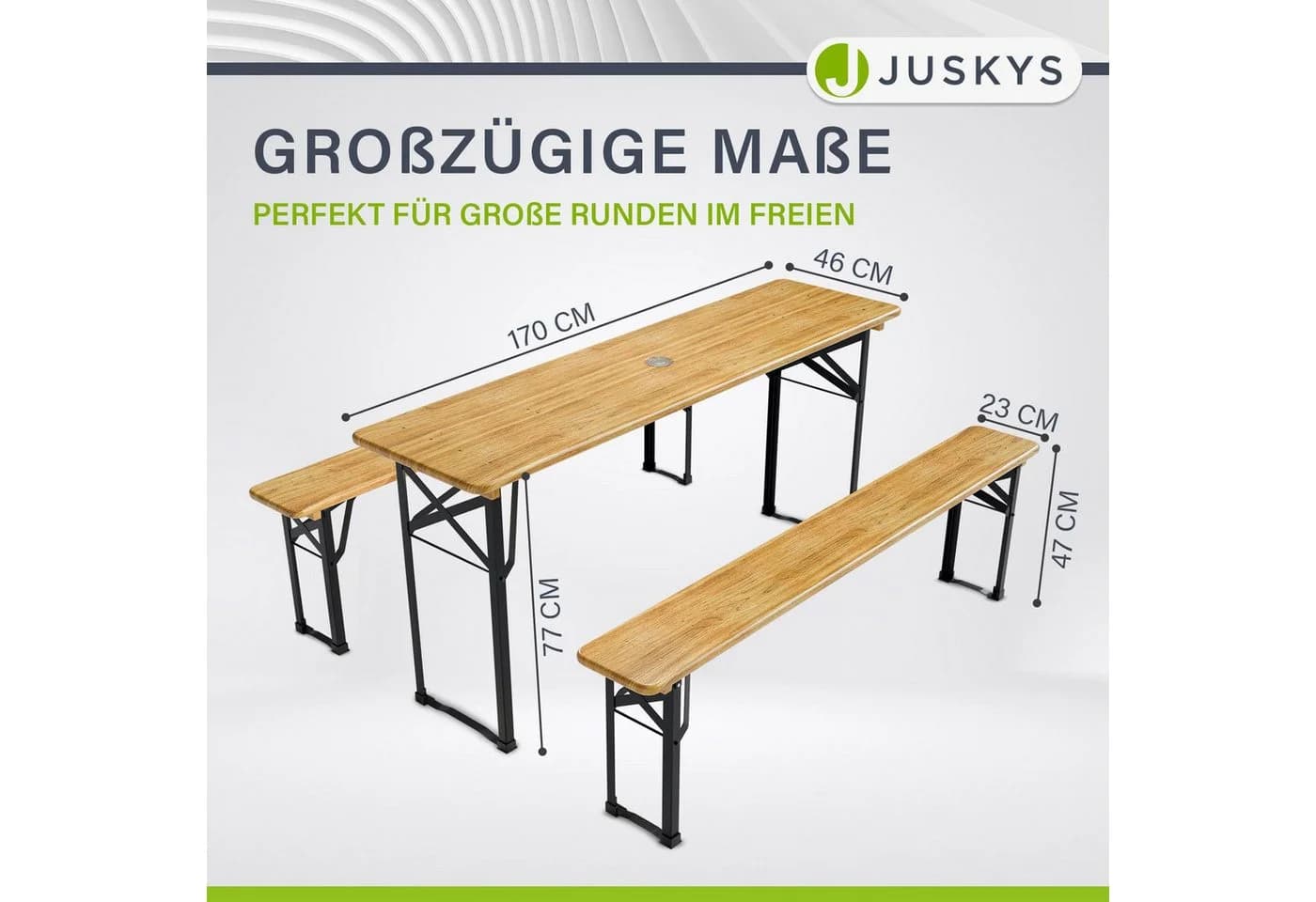 Juskys Bierzeltgarnitur Bichl 3-tlg. Klappbar Lackiertes Tannenholz Schwarz - Bild 4