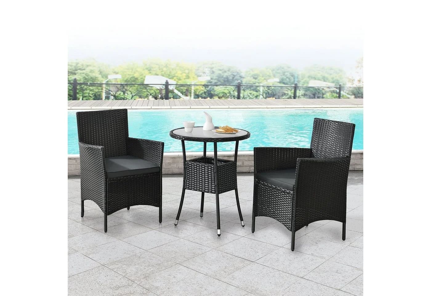 Juskys Polyrattan Balkonset Bayamo 3-teilig Schwarz/Grau mit Kissen - Bild 2