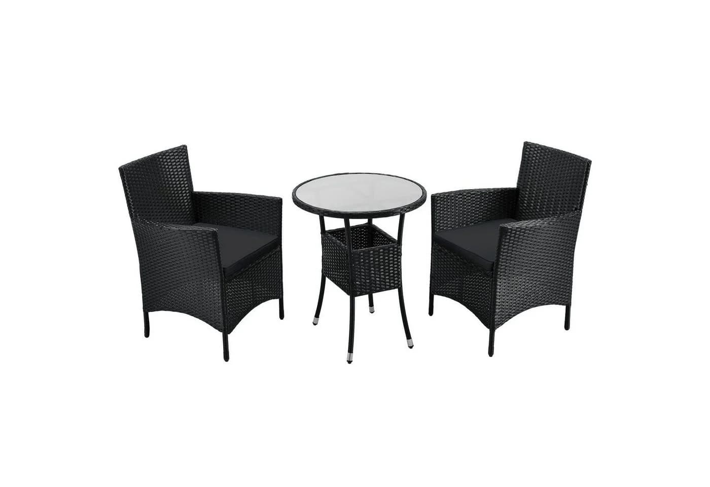 Juskys Polyrattan Balkonset Bayamo 3-teilig Schwarz/Grau mit Kissen - Bild 3