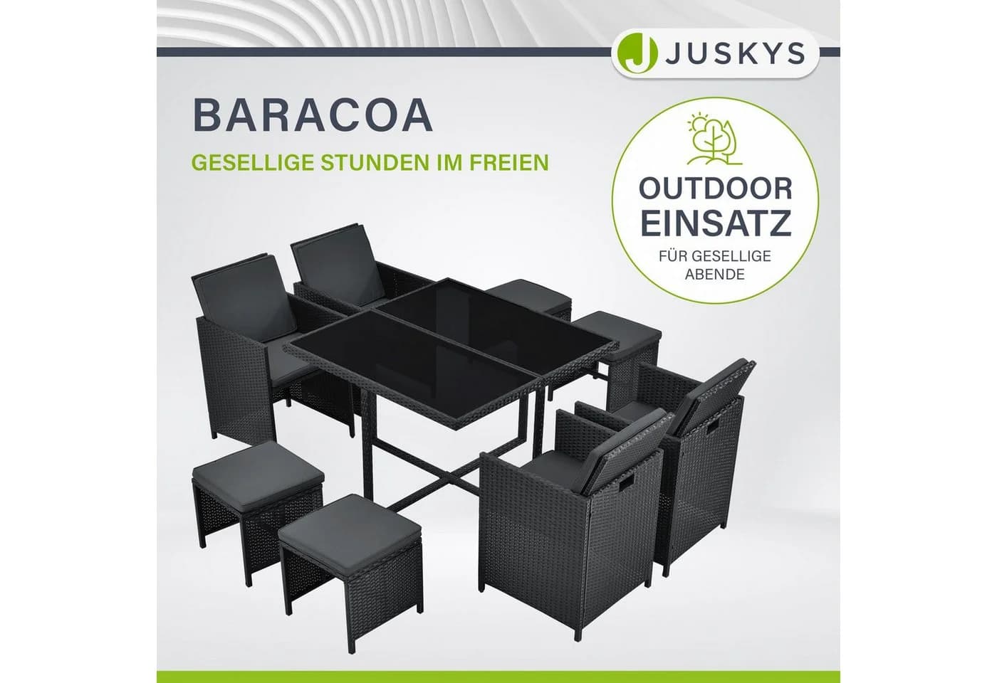 Juskys Garten-Essgruppe Baracoa 9-teilig Schwarz/Grau Polyrattan - Bild 2