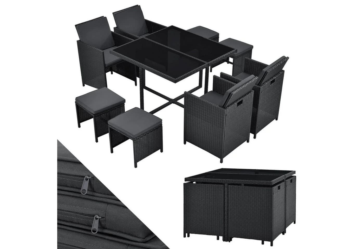Juskys Garten-Essgruppe Baracoa 9-teilig Schwarz/Grau Polyrattan - Bild 3