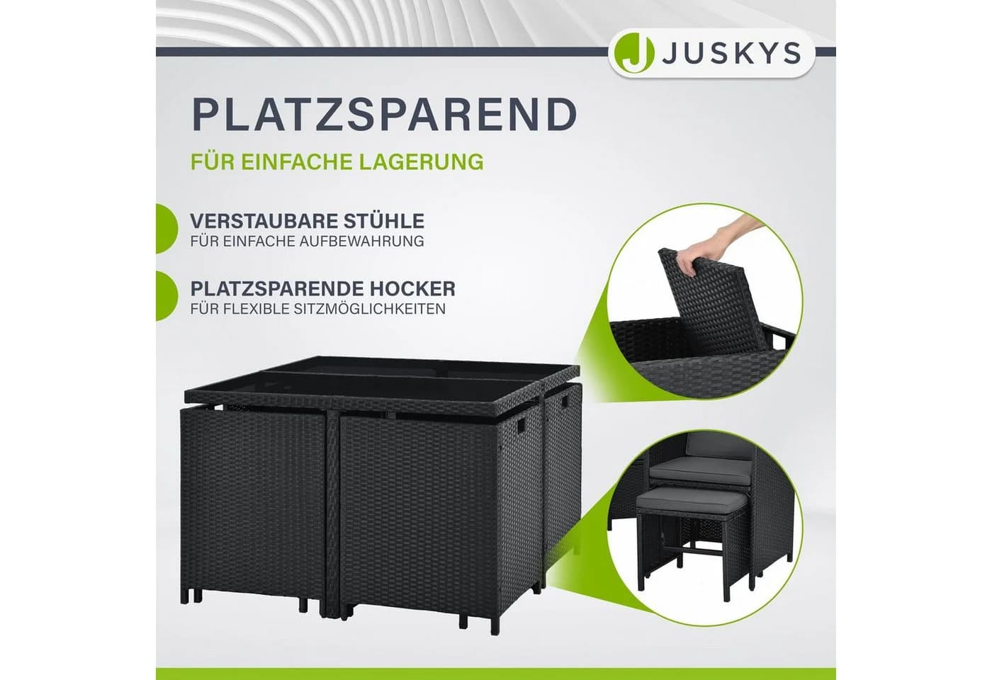 Juskys Garten-Essgruppe Baracoa 9-teilig Schwarz/Grau Polyrattan - Bild 5