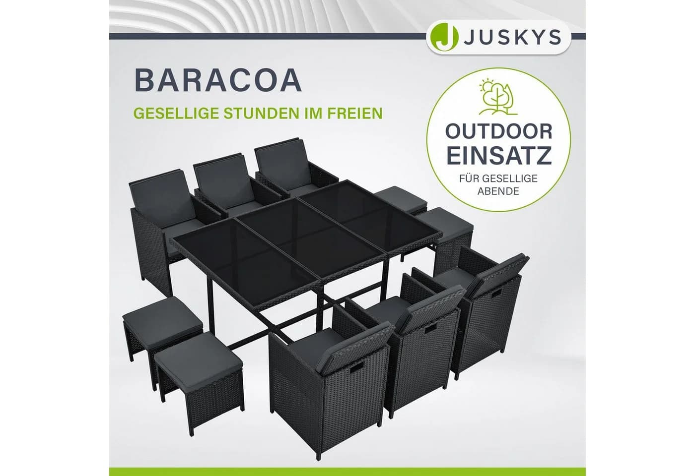 Juskys Garten-Essgruppe Baracoa 11-tlg. Schwarz/Grau Polyrattan - Bild 2