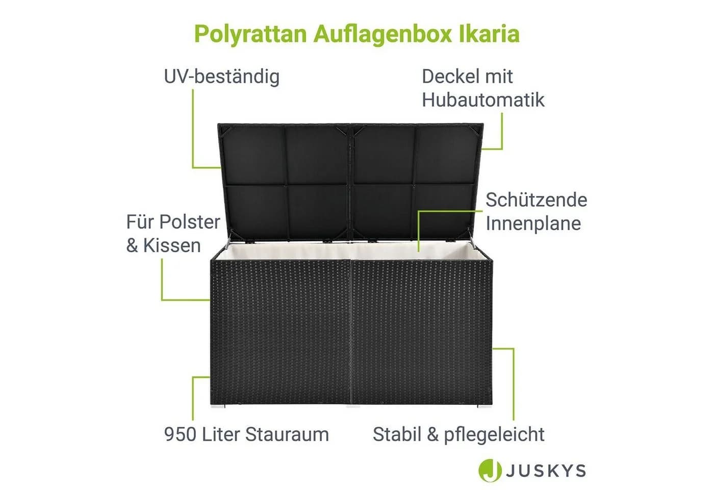 Juskys Auflagenbox Ikaria 950 L Schwarz mit Hubautomatik - Bild 4