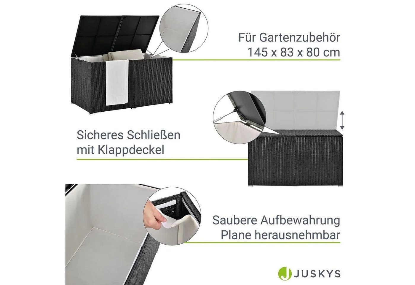 Juskys Auflagenbox Ikaria 950 L Schwarz mit Hubautomatik - Bild 5