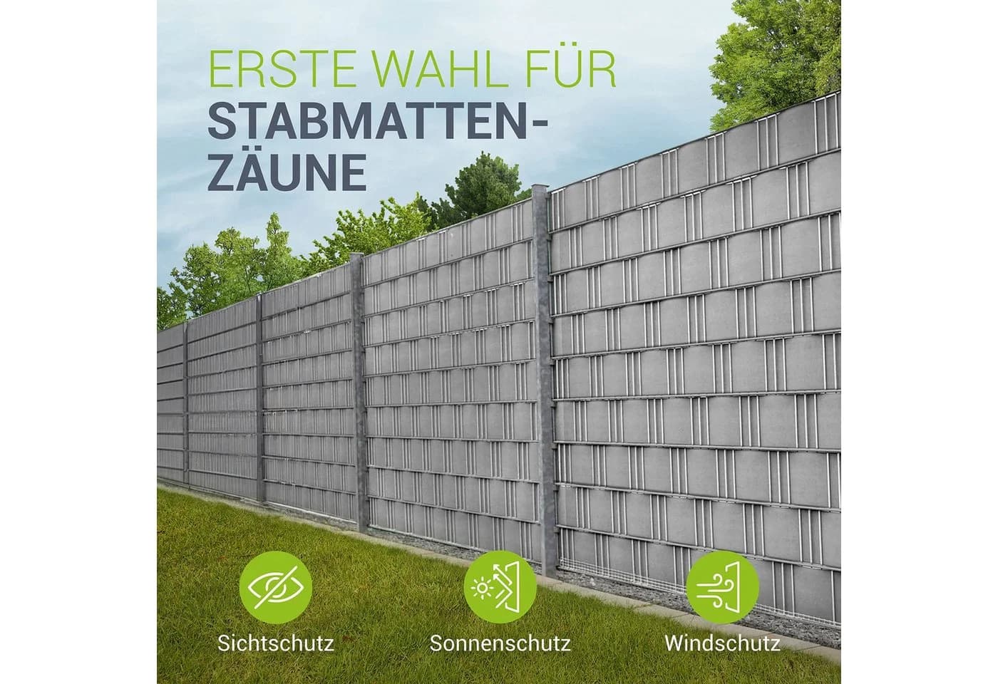 Juskys PVC Sichtschutzstreifen hellgrau für Doppelstabmatten Zaun