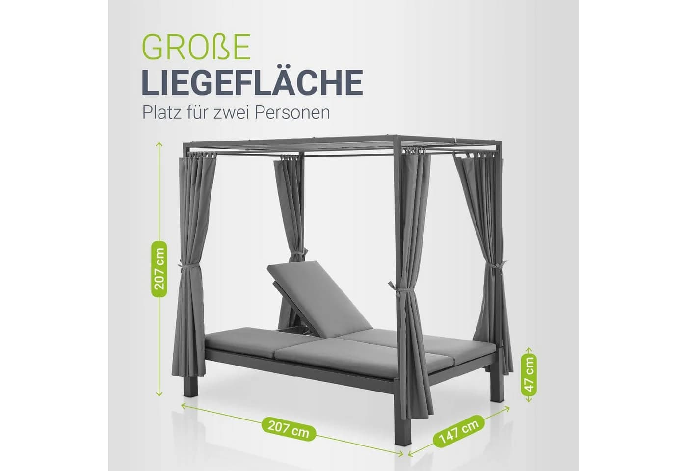 Juskys Doppel Loungebett Kreta Grau mit verstellbarer Lehne und Dach - Bild 5