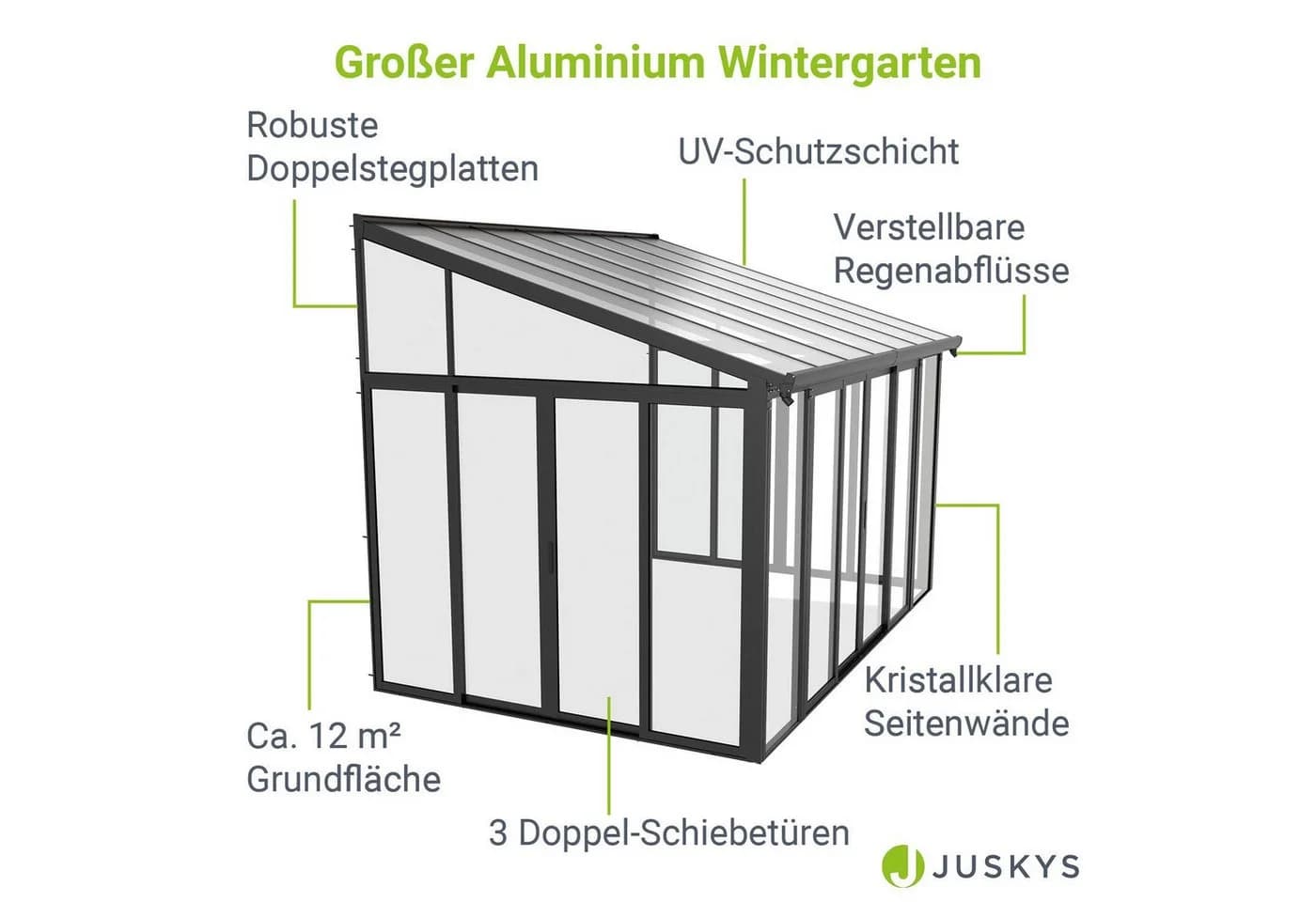 Juskys Wintergarten 12 m² Grau mit Schiebetüren UV-Schutz - Bild 4