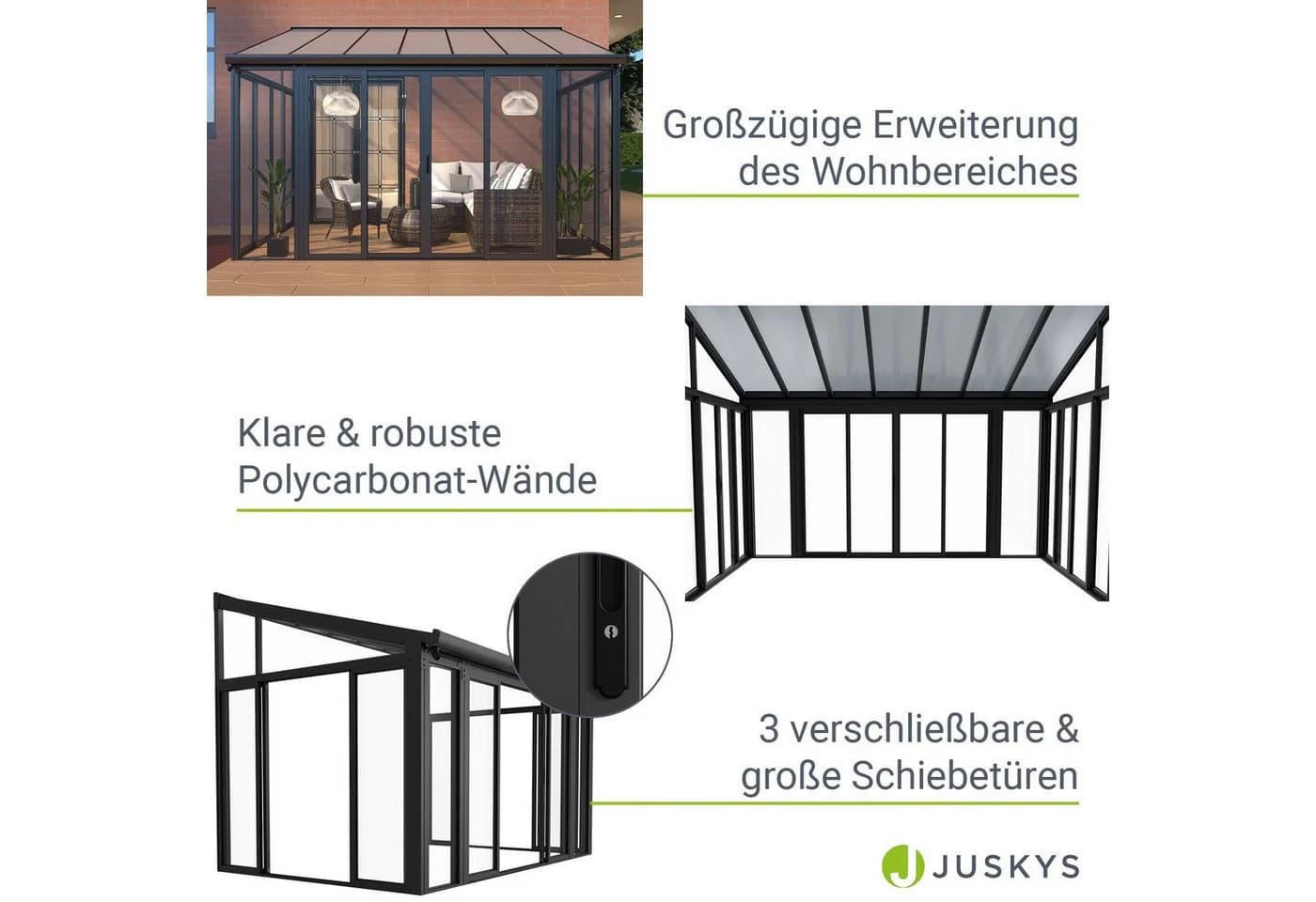 Juskys Wintergarten 12 m² Grau mit Schiebetüren UV-Schutz - Bild 5