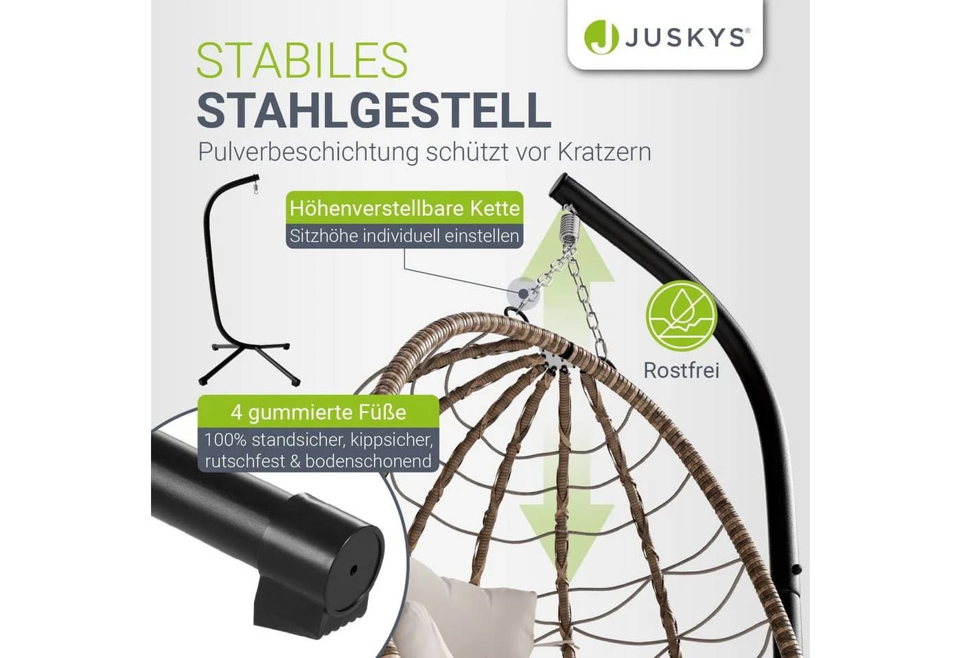 Juskys Korb-Hängesessel Aria Beige Faltbar Höhenverstellbar - Bild 2