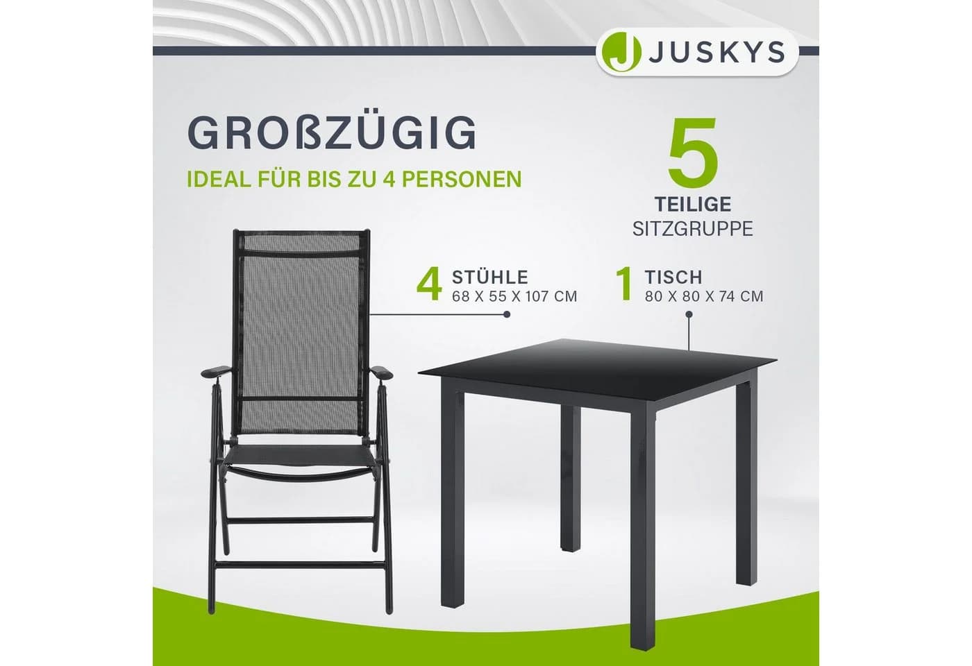 Juskys Garten-Essgruppe Milano 5-tlg. Grau/Silber Aluminium - Bild 4