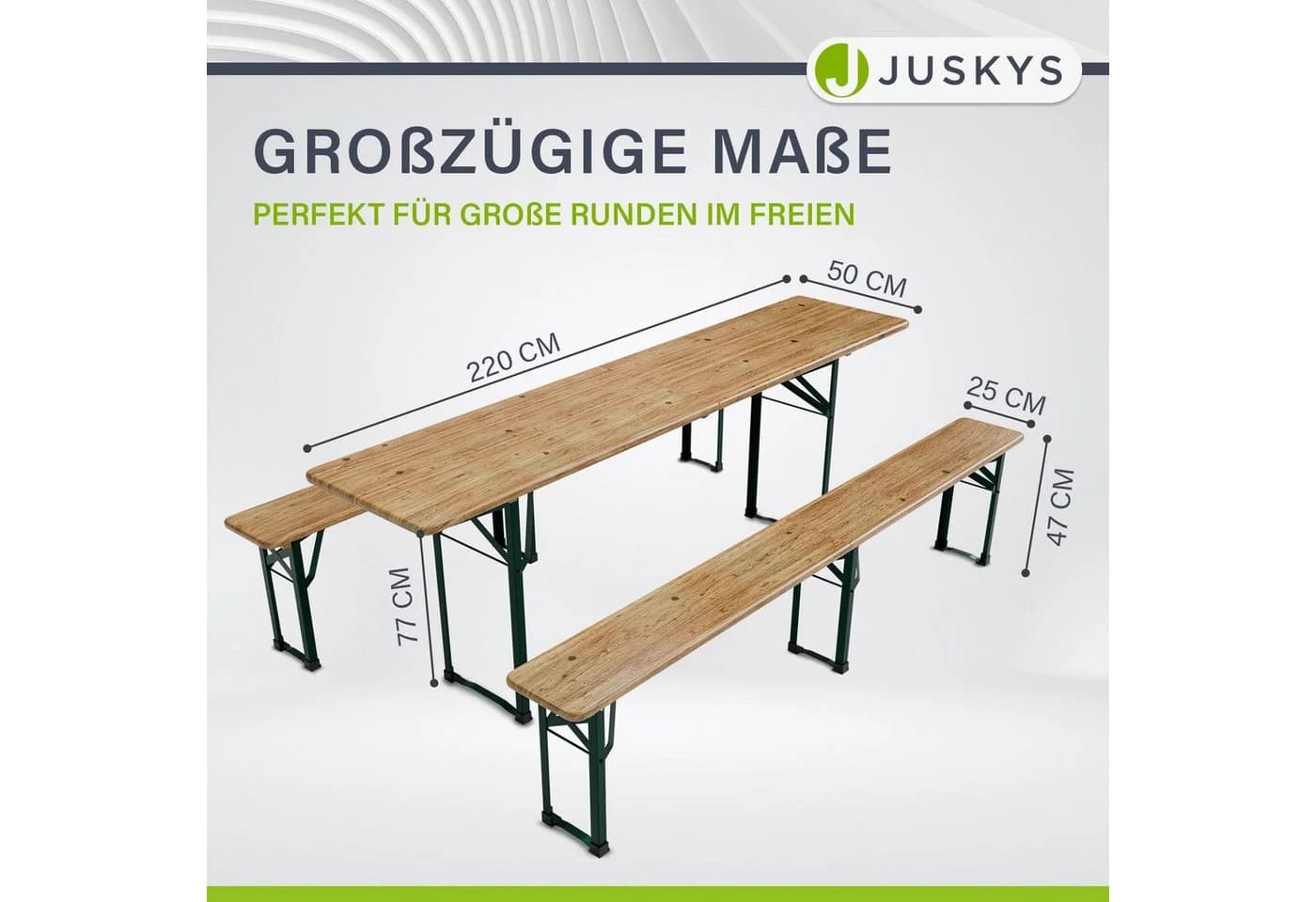 Juskys Bierzeltgarnitur Passau 3-tlg. Klappbar Holz Stahl - Bild 4