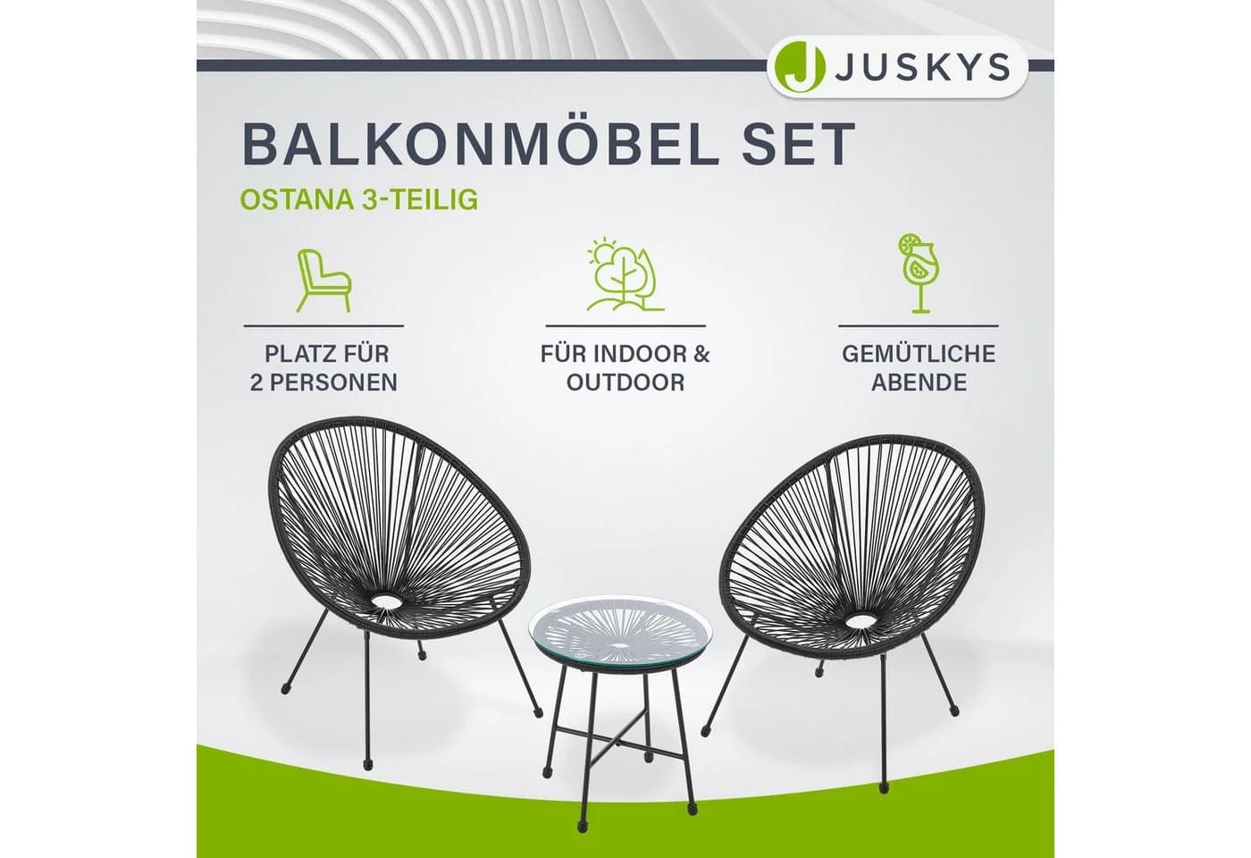 Juskys Balkonmöbel Set Ostana 3-teilig Schwarz mit Tisch & 2 Sesseln - Bild 2