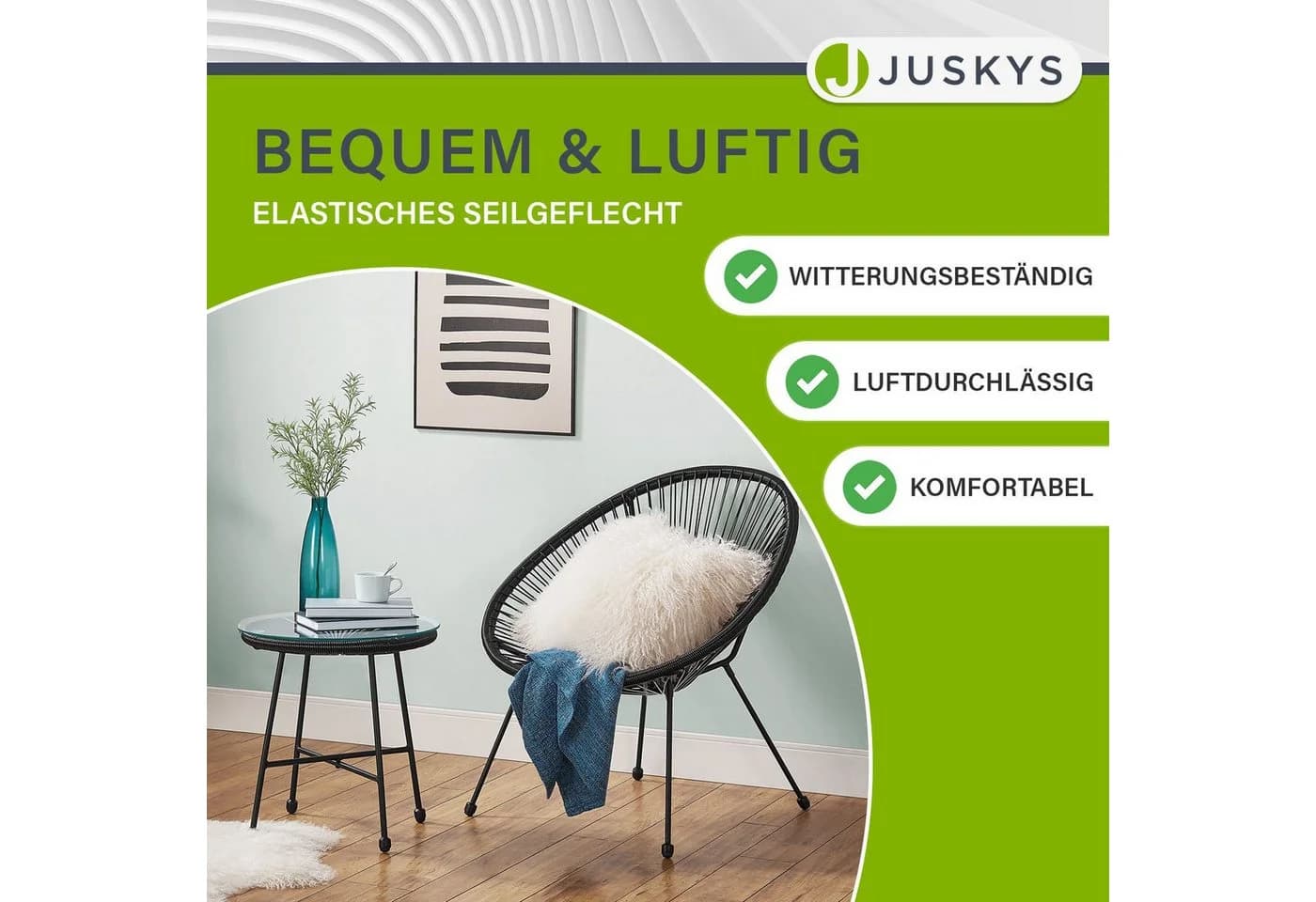 Juskys Balkonmöbel Set Ostana 3-teilig Schwarz mit Tisch & 2 Sesseln - Bild 4