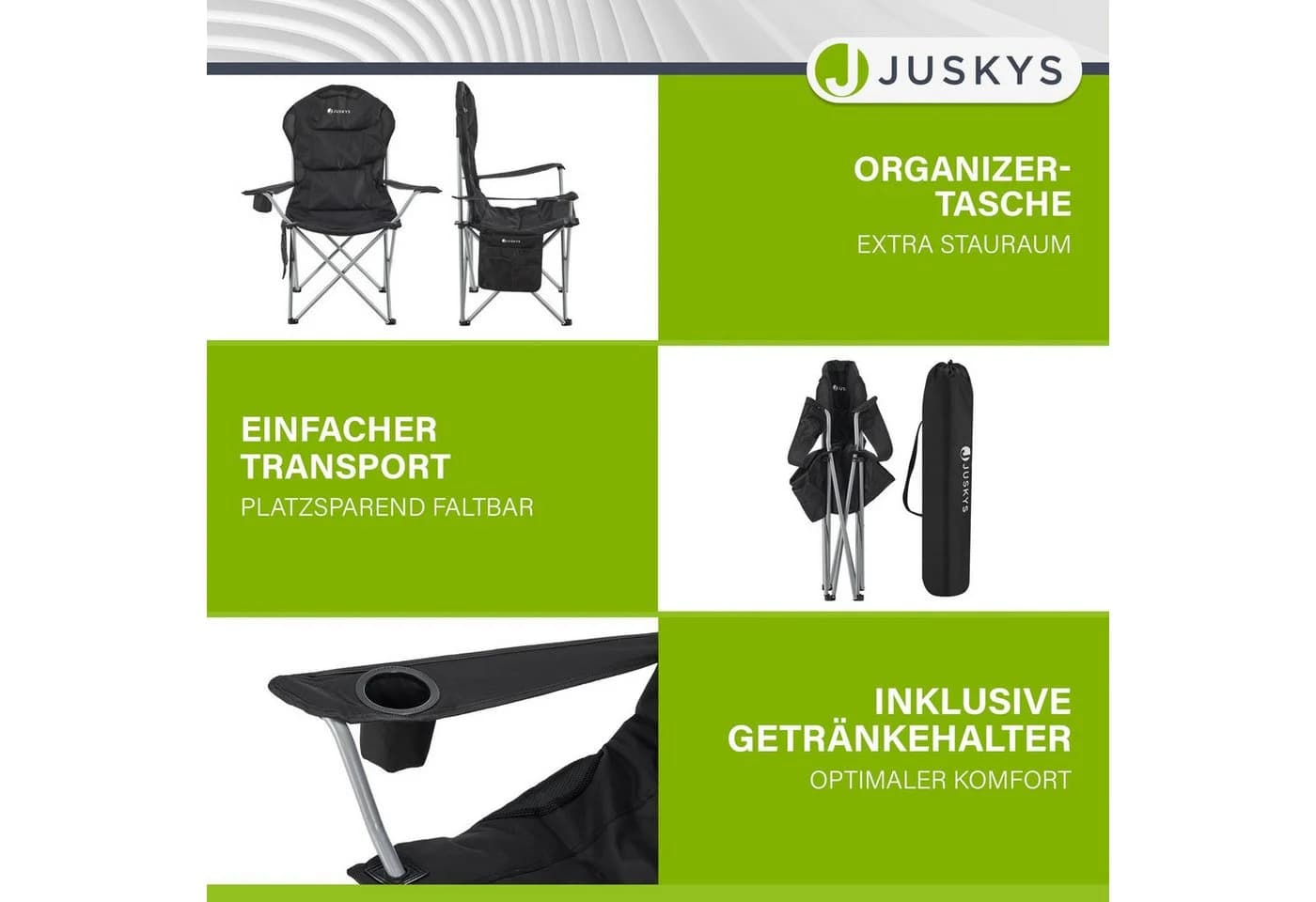 Juskys Campingstuhl Lido Schwarz mit gepolstertem Sitz und Getränkehalter - Bild 4