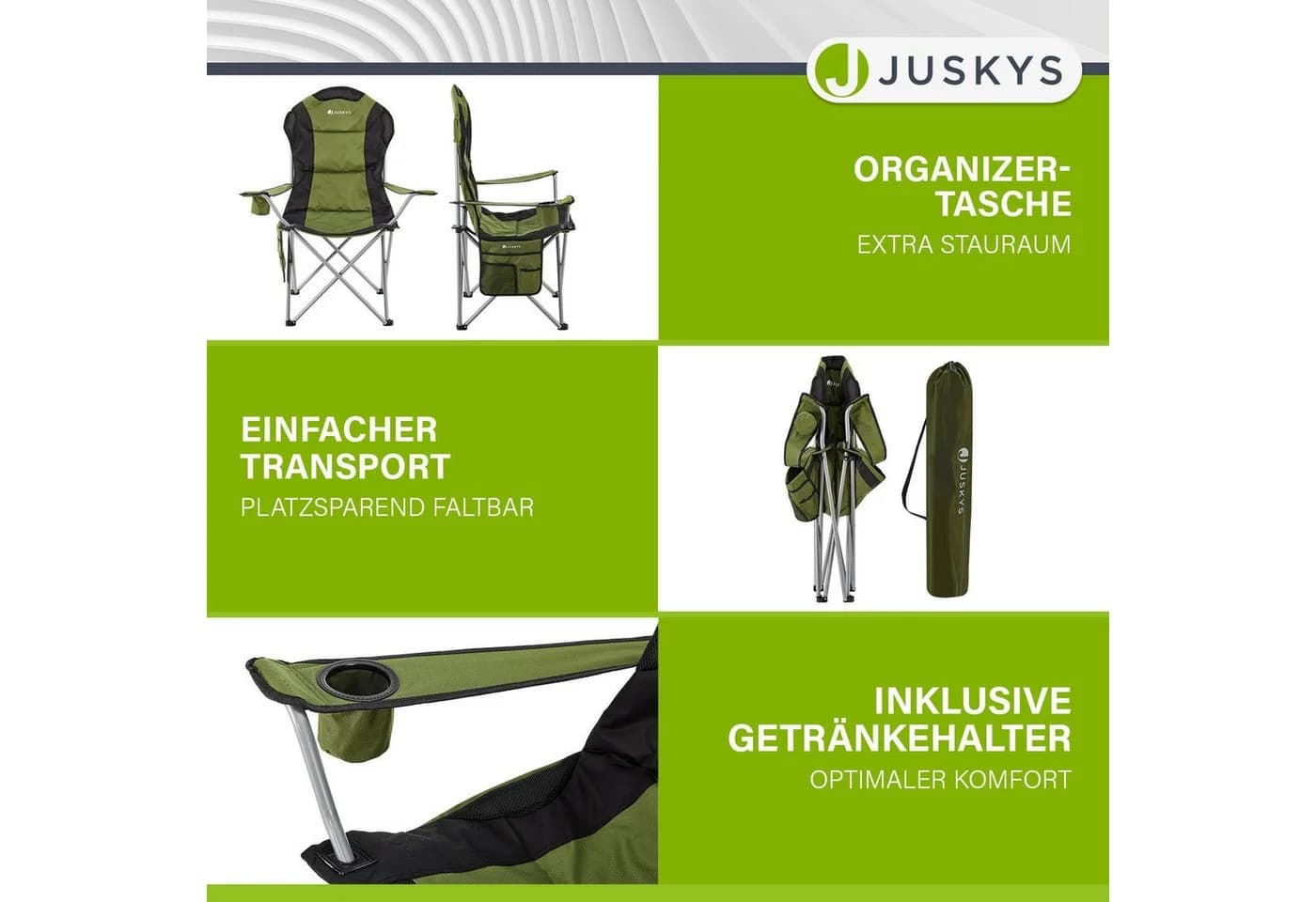 Juskys Campingstuhl Lido Grün - Leicht & Stabil mit Getränkehalter - Bild 3