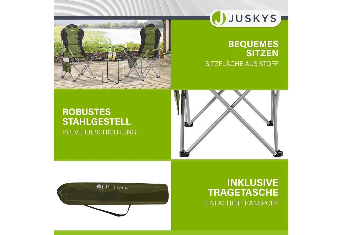 Juskys Campingstuhl Lido Grün - Leicht & Stabil mit Getränkehalter - Bild 4