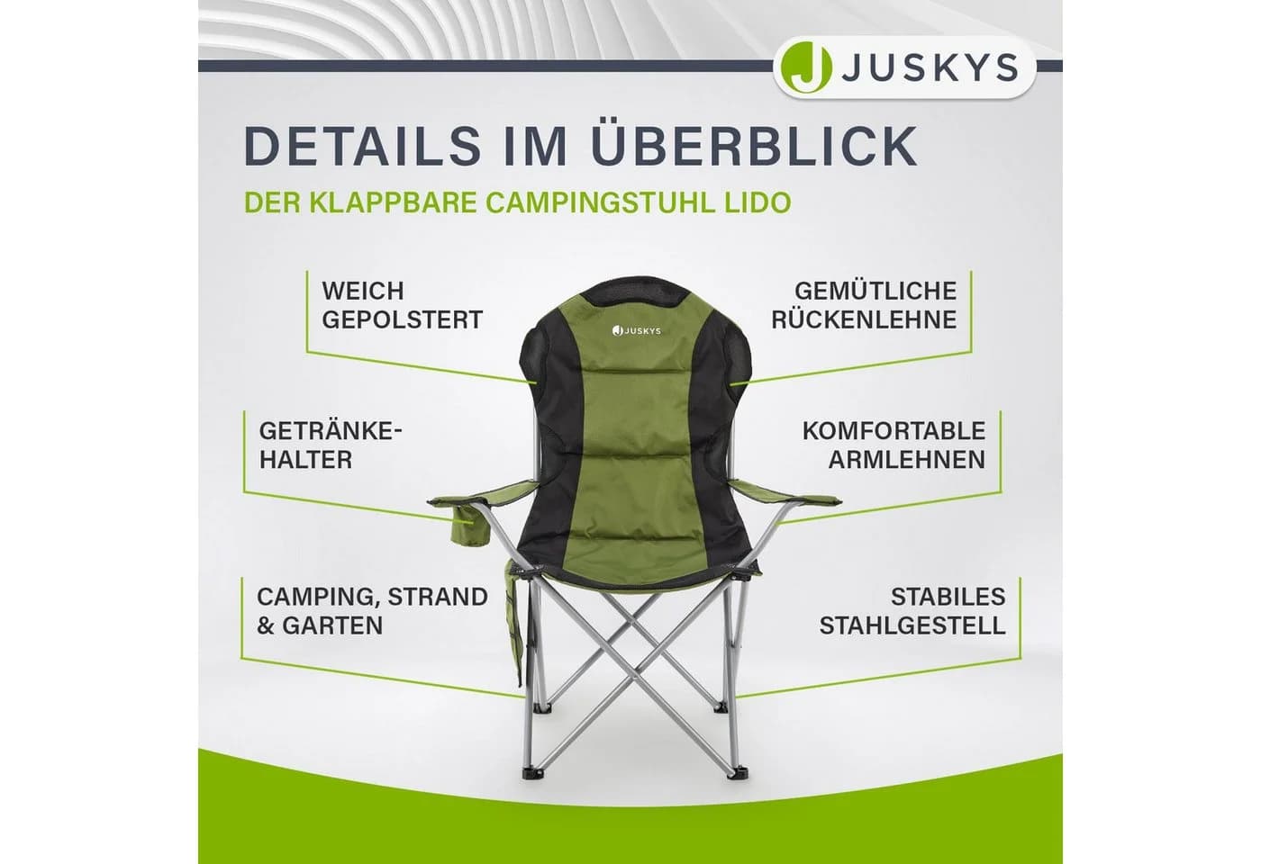 Juskys Campingstuhl Lido Grün - Leicht & Stabil mit Getränkehalter - Bild 5