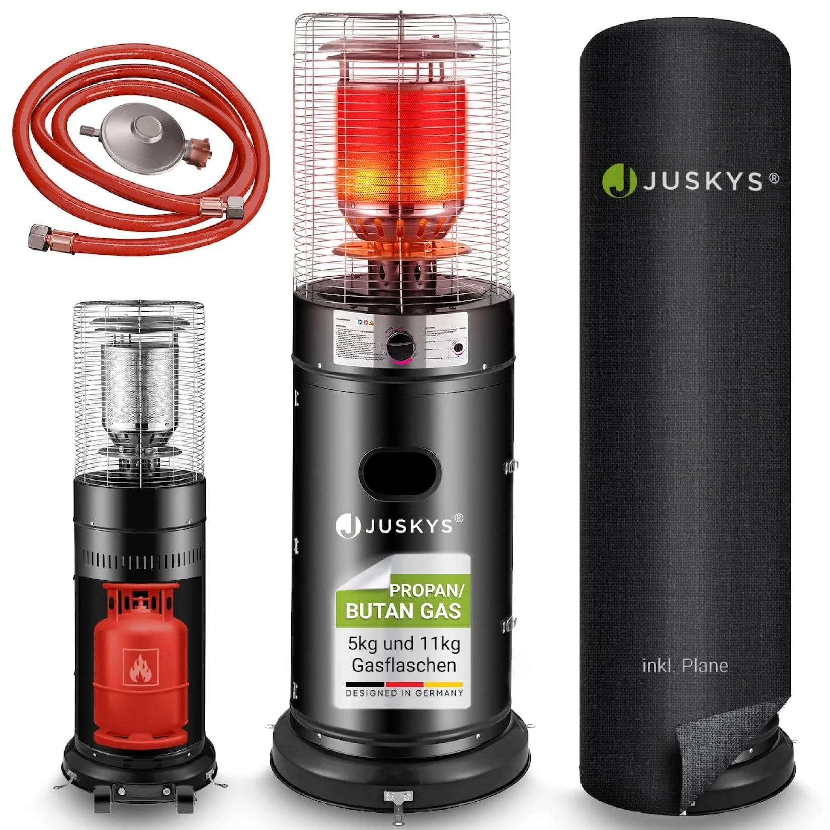 Juskys Heizstrahler Cuna 11 kW Schwarz Gas-Brenner mit Kippschutz