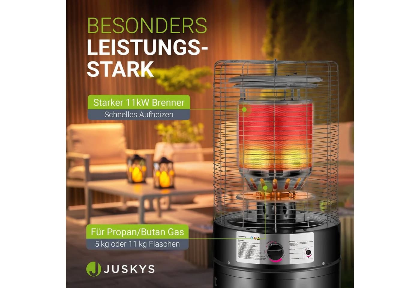Juskys Heizstrahler Cuna 11 kW Schwarz Gas-Brenner mit Kippschutz - Bild 4