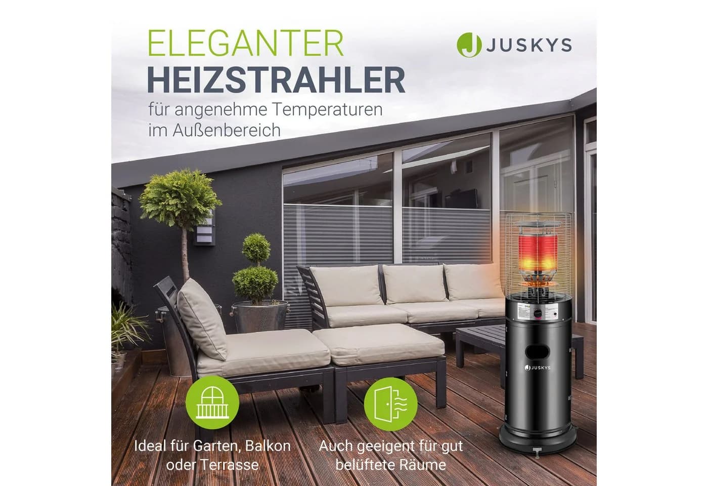 Juskys Heizstrahler Cuna 11 kW Schwarz Gas-Brenner mit Kippschutz - Bild 5
