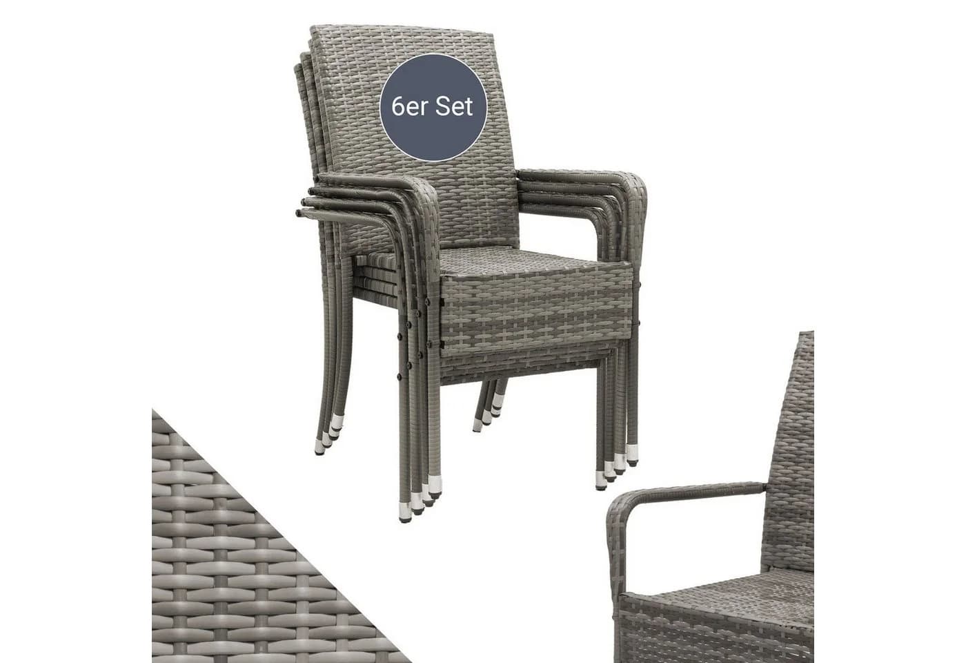 Juskys Gartenstuhl Yoro 6er Set Grau Polyrattan Stapelbar - Bild 3