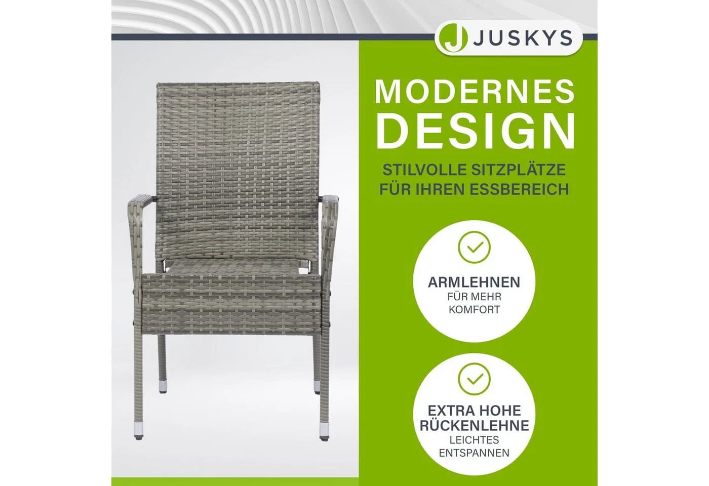 Juskys Gartenstuhl Yoro 6er Set Grau Polyrattan Stapelbar - Bild 4