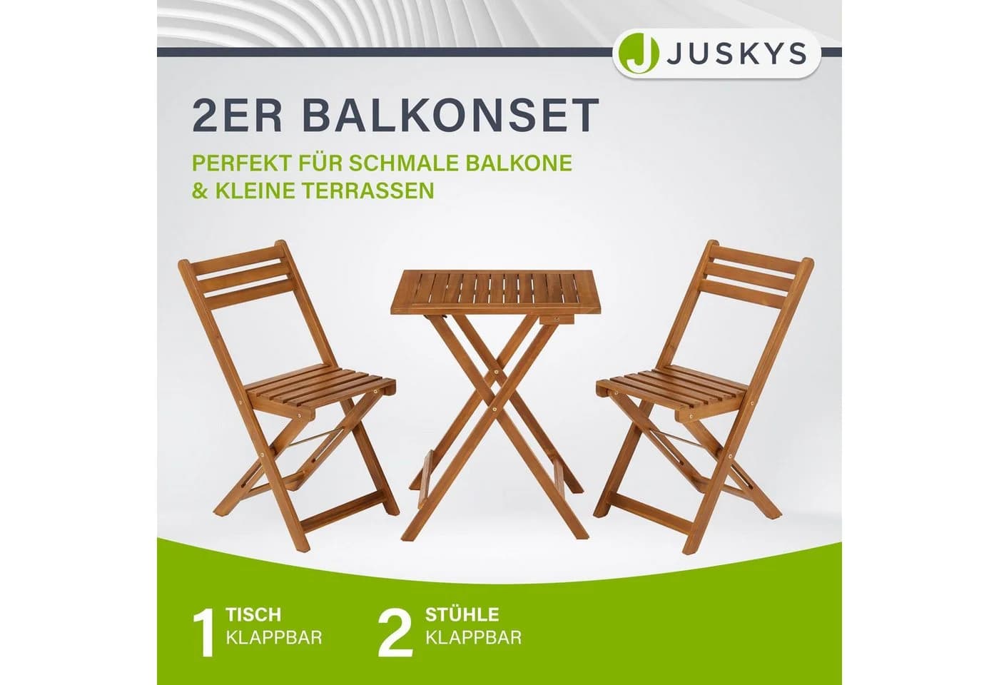 Juskys Balkonset Bala 3-tlg. Sitzgruppe aus Massivholz Klappbar Braun - Bild 2
