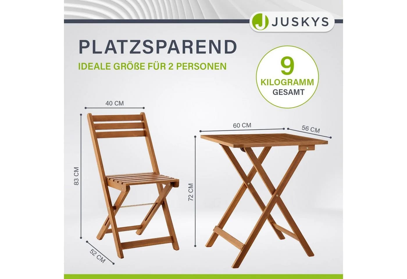 Juskys Balkonset Bala 3-tlg. Sitzgruppe aus Massivholz Klappbar Braun - Bild 4