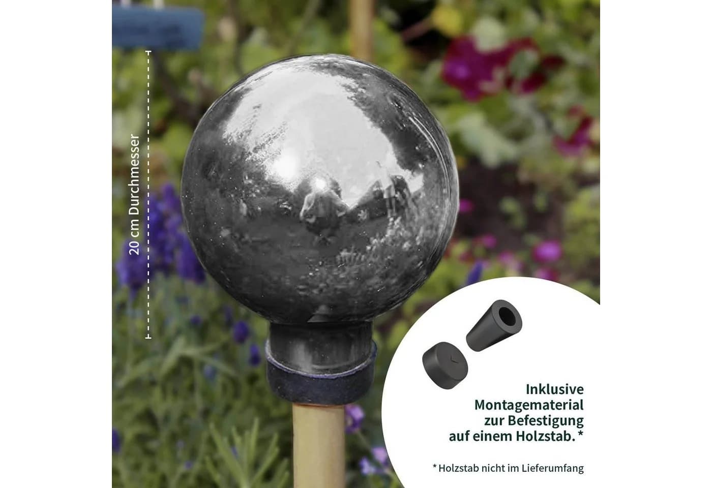 VERDOBA Gartenkugel Silber Glas - Handgefertigte Gartendeko mit Glanzeffekt - Bild 5