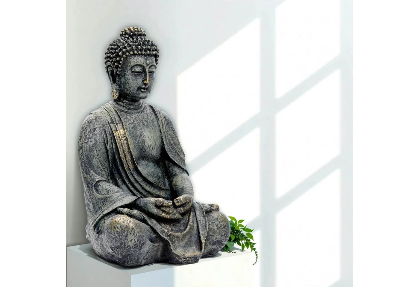 INtrenDU Gartenfigur Buddha Sitzend Grau/Gold Polyresin - Bild 2