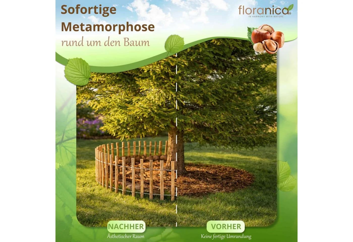 Floranica Staketenzaun Haselnuss Holz - Bild 5