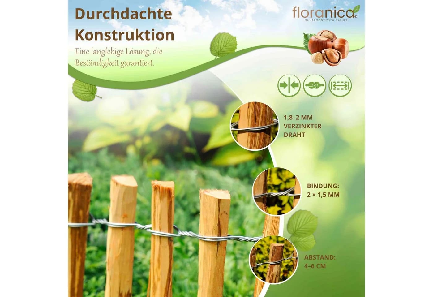 Floranica Staketenzaun aus Haselnussholz - Bild 3