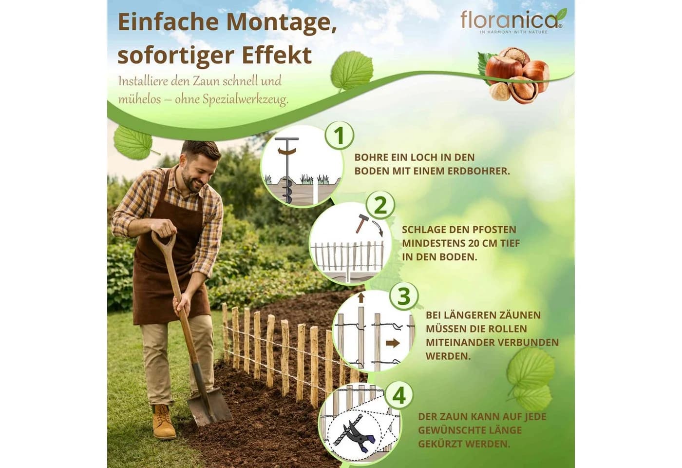 Floranica Staketenzaun aus Haselnussholz - Bild 5