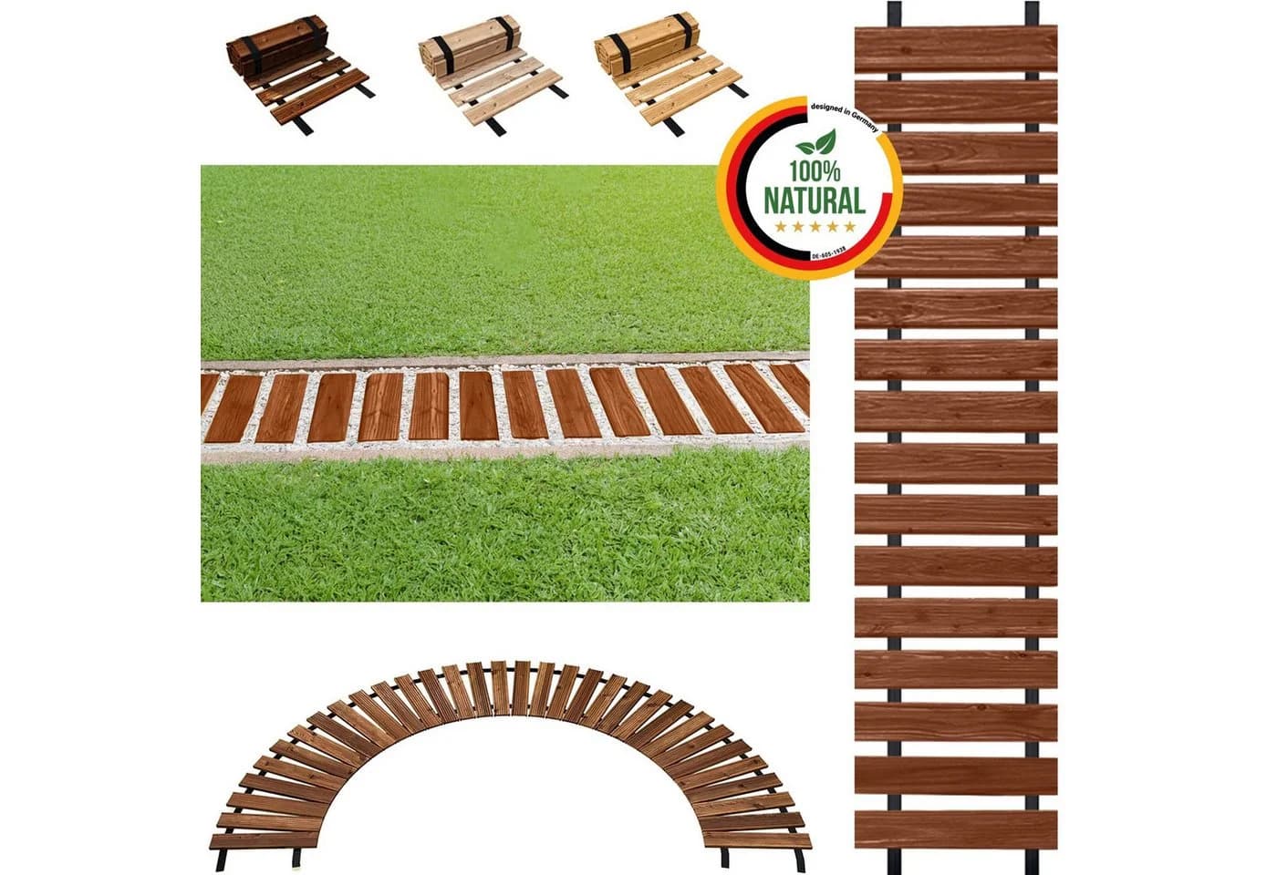 Floranica Gartenweg aus Lärchenholz Braun Rollweg rutschfest - Bild 2