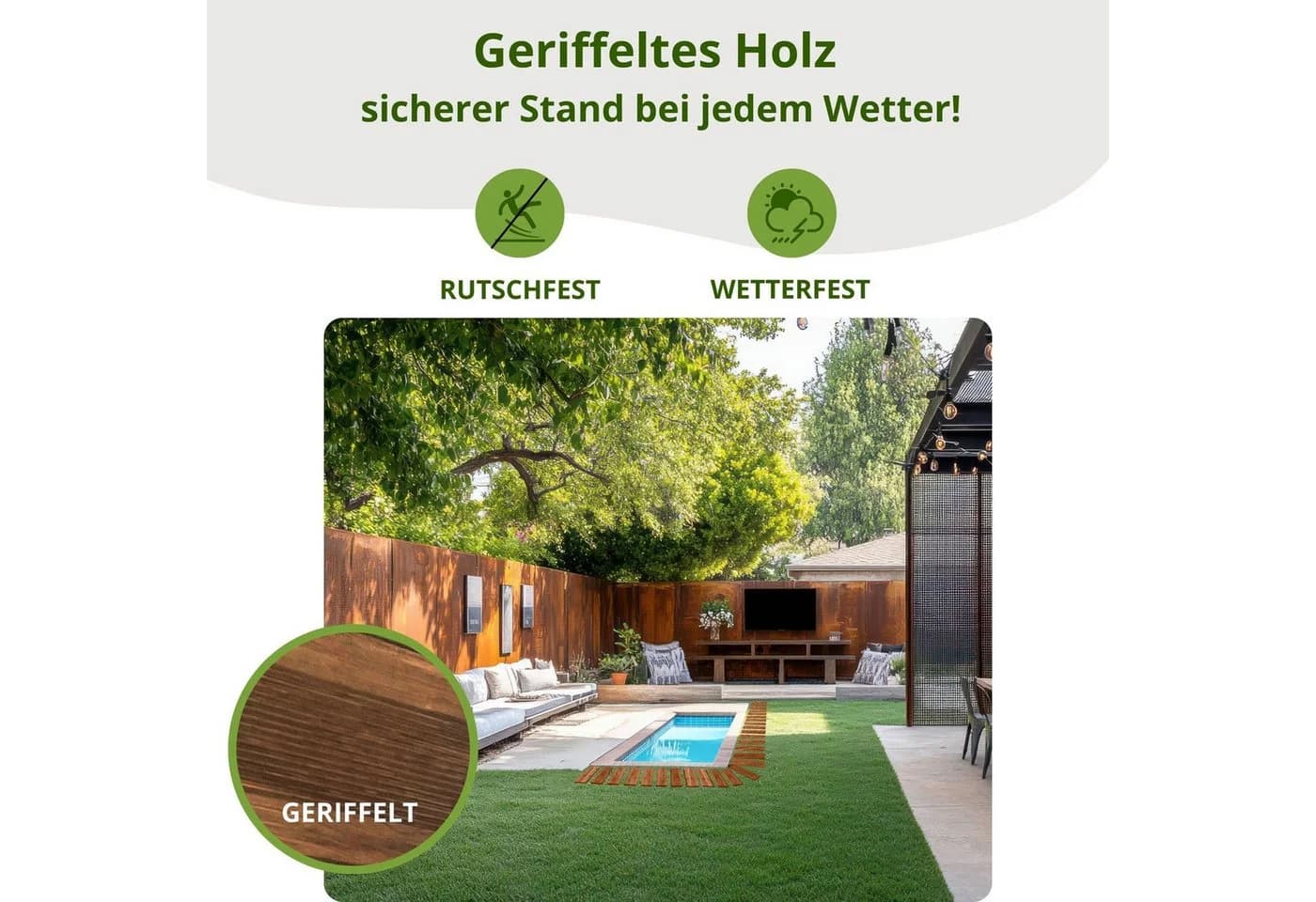 Floranica Gartenweg aus Lärchenholz Braun Rollweg rutschfest - Bild 4